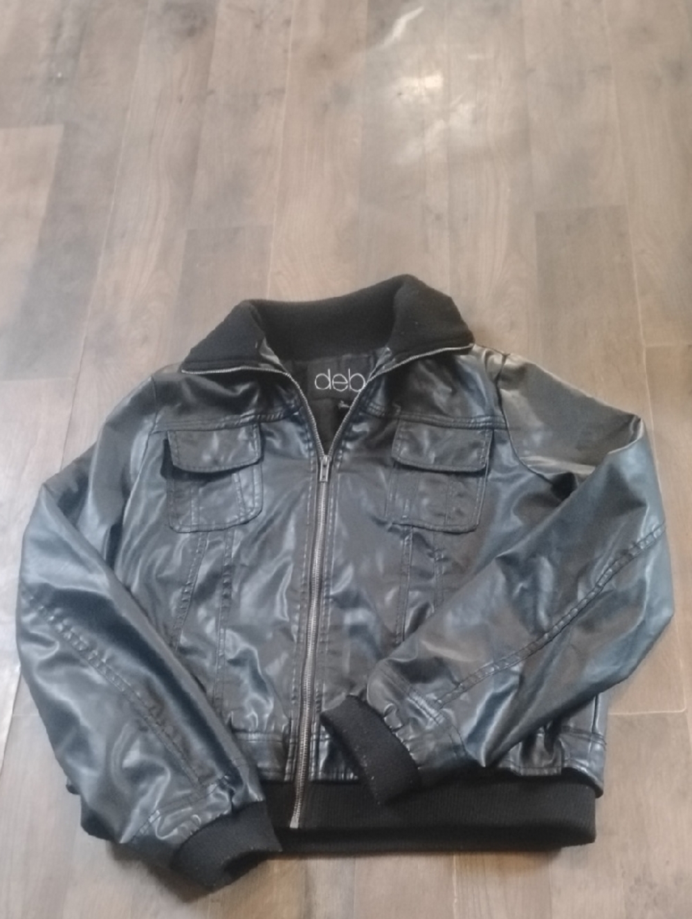 Deb Black Faux Leather Women's Bomber Jacket